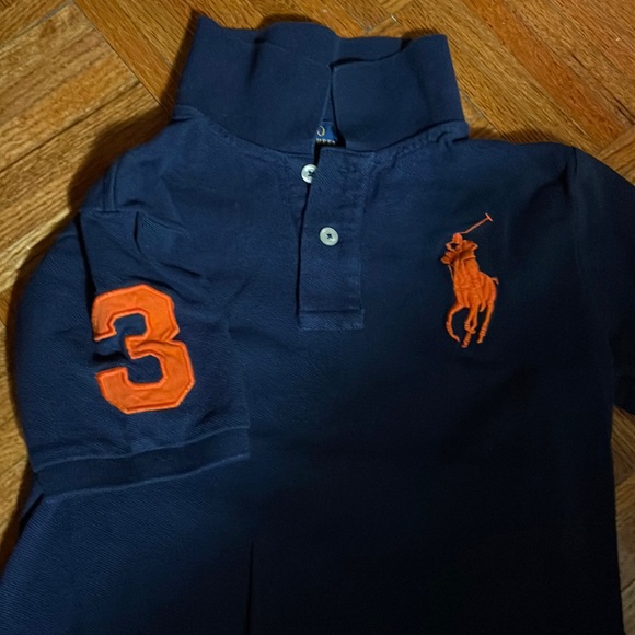 Polo Ralph Lauren large polo man 3 polo shirt Navy with orange embroidery size 7 - Picture 2 of 3